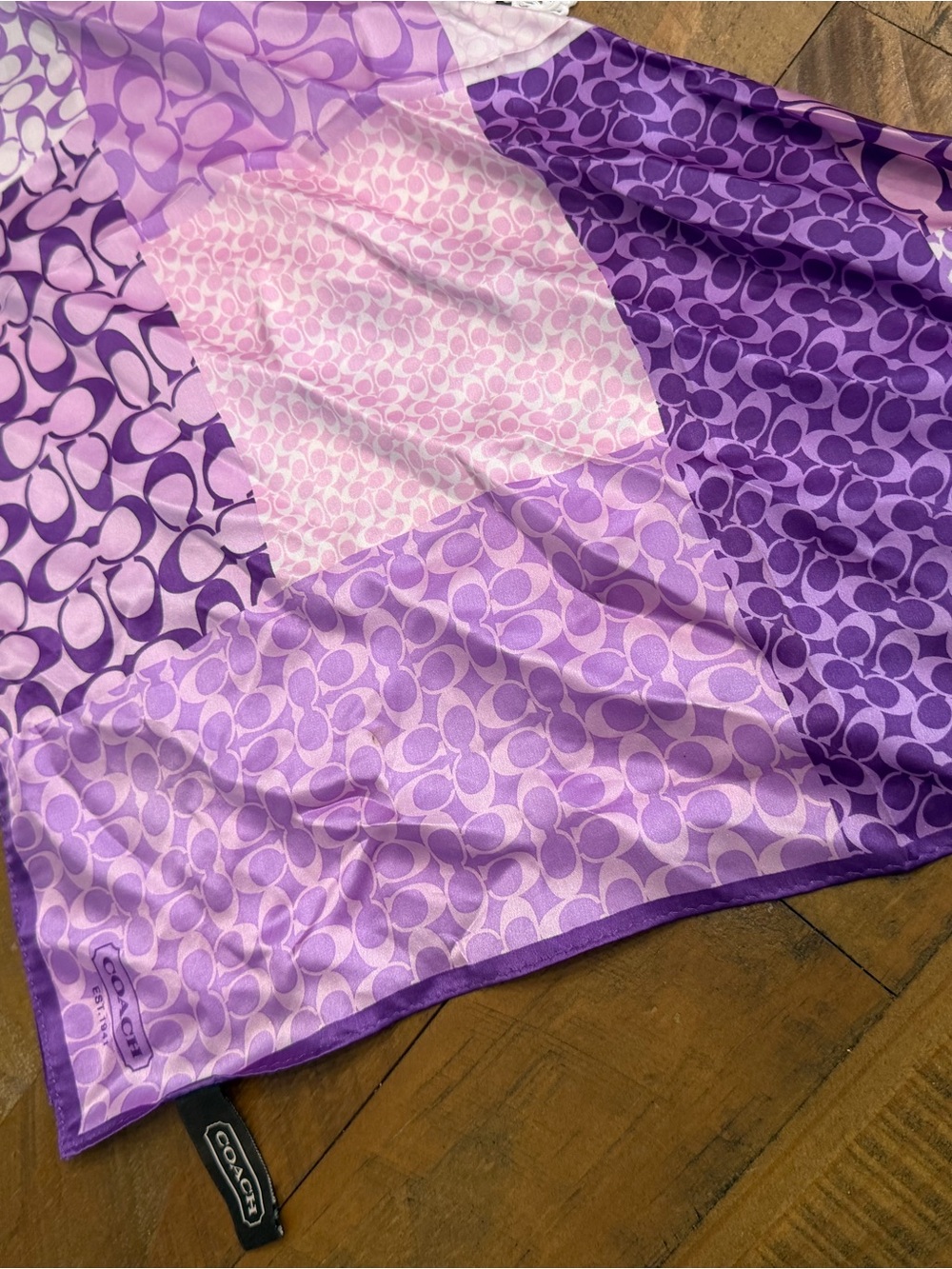 Coach Purple and Lavender Signature Silk Scarf